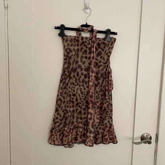 ZARA Leopard Print Mini Mesh Dress Size S/M - Picture 4 of 8